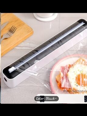 2 Black Plastic Wrap Dispenser with Cutter - Home Kitchen